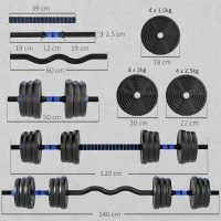 SPORTNOW Kit Haltères Musculation Haltères Réglables 25 kg 3 en 1, Ensemble de Poids Réglable avec Barre d'Extension Bleu(m-3)