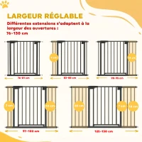 PawHut Barrière de sécurité pour chiens et bébés 76 à 130 cm avec extension fixation par pression sans perçage blanc(m-4)