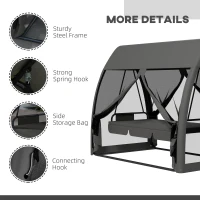 Outsunny Three-Seater Convertible Swing Chair/Bed, with Curtained Canopy - Grey(m-7)