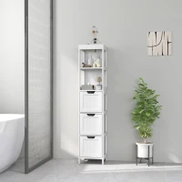 HOMCOM Badkamerkast met 3 Laden en 2 Open Schappen, Smalle Opbergkast voor Kleine Badkamer, Waterafstotend Materiaal, Wit(m-10)