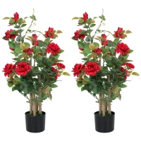 HOMCOM 90cm Artificial Rose Tree Set of 2, Decorative Fake Plant with 344 Silk Leaves 17 Flowers for Outdoor Indoor Decor, Red(m-11)
