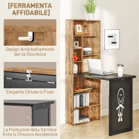 HOMCOM Scrivania Moderna Pieghevole con Libreria e Lavagna, in Legno e Metallo, 98x51x153 cm, Marrone Rustico(m-7)