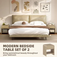 HOMCOM Bedside Tables Set of 2, Nightstands with Rounded Corners, Modern Side Table with Silent Drawer for Bedroom, Natural(m-4)