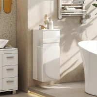 HOMCOM Dulap suspendat pentru baie cu sertar, ușă lucioasă și raft din sticlă reglabil, alb(m-2)