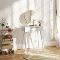 HOMCOM Elegant Dressing Table, with Round Mirror, 60 x 40 x 123 cm - White(m-8)