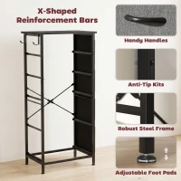 HOMCOM Chest of Drawers, Dresser with 5 Fabric Drawers, Tall Storage Unit with 4 Pockets and 2 Hooks Steel Frame, Charcoal Grey(m-7)
