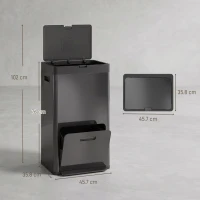 HOMCOM Coș rectangular cu pedală, coș bucătărie 56 L, 3 compartimente, închidere silențioasă, oțel inox, 45,7x35,8x76cm negru(m-3)
