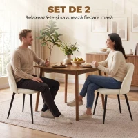 HOMCOM Set 2 Scaune Dining cu Spătar Tip Scoică și Picioare Metalice, Catifea, Crem(m-4)