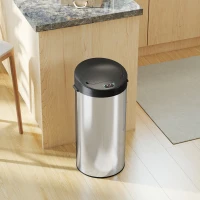 HOMCOM Poubelle de cuisine automatique 30 L en acier inoxydable, couvercle à fermeture en douceur, 32 x 30 x 68 cm, argent(m-9)