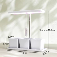 Outsunny Lămpi pentru Plante cu 30 de Lumini LED, 3 Ghivece, Temporizator și Iluminare Reglabilă, 31,8x13,4x18,6-35,6 cm, Alb(m-3)