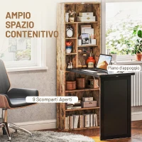 HOMCOM Scrivania Moderna Pieghevole con Libreria e Lavagna, in Legno e Metallo, 98x51x153 cm, Marrone Rustico(m-5)