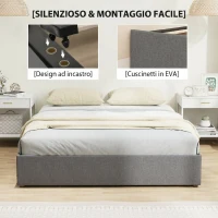 HOMCOM Struttura Letto Matrimoniale a Doghe con 3 Cassetti, in Legno, Poliestere e Metallo, 160x190 cm, Grigio(m-4)