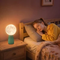 HOMCOM Lampă de Masă în Formă de Lună cu 3 Culori și 10 Niveluri de Luminozitate, din ABS, Ø15x28 cm, Alb și Verde Închis(m-8)