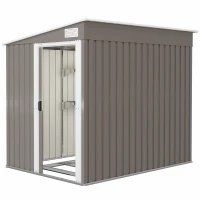 Outsunny Capanno Attrezzi in Metallo 1.5x2m con Base, Porta Scorrevole e Tetto Inclinato, Grigio Chiaro(m-11)