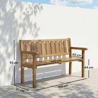 Outsunny Bancă de Grădină pentru 2 Persoane, Bancă de Exterior cu Lamele din Lemn de Molid, Stil Country, Bancă pentru Terasă, Patio și Curte, 150x57x93 cm, Culoare Teak(m-3)