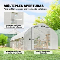 Outsunny Invernadero de Túnel 6x3x2 m con Anti-UV y Puerta Enrollable con Cremallera Paredes Laterales con Malla Blanco(m-4)