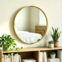 HOMCOM Round Wall Mirror 61 cm, Wall Mounted Bathroom Mirror with Tempered Safety Glass and Aluminium Alloy Frame, Gold Tone(m-10)