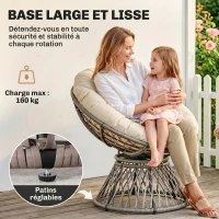 Outsunny Fauteuil rond de jardin fauteuil papasan pivotant Ø 97 x 90H cm grand coussin fourni polyester résine tressée(m-7)