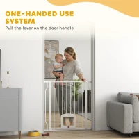 PawHut Adjustable Pet Gate with Cat Door, Pressure Fit Barrier for Doorway and Hallway, 75-85 cm, White(m-6)