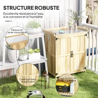 Outsunny Armoire de jardin en bois abri de jardin avec 2 portes, toit à charnières et étagère, 74 x 43 x 88 cm, bois naturel(m-7)