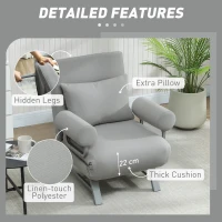 HOMCOM Single Sofa Bed, 3-in-1 Convertible Folding Chair Bed with Adjustable Backrest, Removable Armrests, Light Grey(m-6)