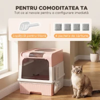 PawHut Litieră pentru Pisici cu Capac, Tavă Detașabilă, Anti Miros, 48x35x36 cm, Roz(m-7)