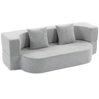 HOMCOM Canapea Extensibilă 2 în 1, 2 Locuri, cu 2 Perne Detașabile, Brațe Laterale, Șezut Tapițat, Chenille, Gri Deschis(m-1)