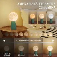 HOMCOM Lampă de Masă în Formă de Lună cu 3 Culori și 10 Niveluri de Luminozitate, din ABS, Ø15x28 cm, Alb și Verde Închis(m-5)
