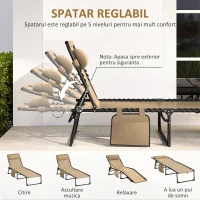 Outsunny Șezlong de Grădină Pliabil cu Spătar Reglabil pe 5 Niveluri, Bej(m-4)