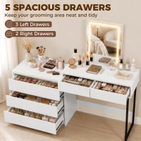 HOMCOM Vanity Makeup Desk LED Mirror Dressing Table Large Storage 5 Drawers White(m-5)