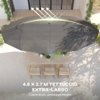 Outsunny Ombrellone Doppio a 12 Stecche con Base a Croce e Manovella, in Acciaio e Poliestere, 455x265x238 cm, Grigio(m-4)