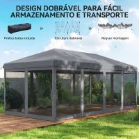 Outsunny Tenda Dobrável 585x295x270 cm Tenda de Jardim com 6 Mosquiteiros Bolsa de Transporte e Estrutura de Aço Cinza(m-5)