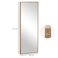 HOMCOM Espejo de Pared Cuerpo Entero 45x125 cm Espejo Rectangular Grande de Madera Estilo Moderno para Salón Dormitorio Natural(m-3)