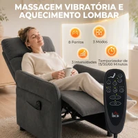 HOMCOM Cadeirão de Massagem com Calor, Reclinação Push-Back 135°, Apoio para os Pés, Apoios de Braços Ajustáveis e 2 Bolsos, Cinzento-Escuro(m-4)