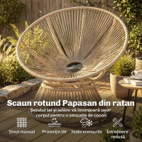 Outsunny Scaun Rotativ Papasan din Ratan pe, 110 cm, Alb Crem(m-5)
