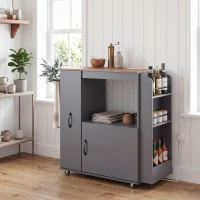 HOMCOM Kitchen Trolley on Wheels, Rolling Kitchen Island Cart with Power Outlet, Cabinet, Pull-Out Drawer, Grey(m-8)