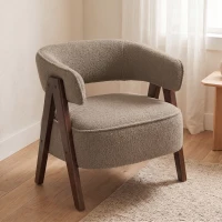 HOMCOM Butaca de Salón Tapizada en Borreguito Acolchada Gruesa Patas de Madera Respaldo Curvado 70x64x71 cm Marrón Claro(m-2)