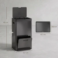 HOMCOM Rechteckiger Pedal-Mülleimer, Küchenabfalleimer 56L, 3 Fächer, Soft-Close, Edelstahl, 45,7x35,8x76cm Schwarz(m-3)