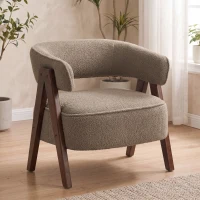 HOMCOM Butaca de Salón Tapizada en Borreguito Acolchada Gruesa Patas de Madera Respaldo Curvado 70x64x71 cm Marrón Claro(m-10)
