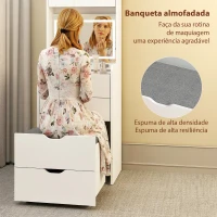 HOMCOM Toucador de Maquilhagem com Luzes LED de 3 Cores Espelho Rebatível e Banco Acolchoado 50x40x160 cm Branco(m-8)