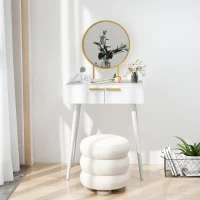 HOMCOM Elegant Dressing Table, with Round Mirror, 60 x 40 x 123 cm - White(m-9)