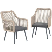 Outsunny Set 2 Sedie da Giardino con Cuscini e Braccioli, in Acciaio e Rattan PE, 54x65x80 cm, Grigio Scuro(m-1)