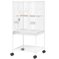 PawHut Bird Cage Detachable with Rolling Stand Parrot Cage with Storage Shelf White(m-15)
