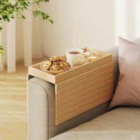HOMCOM Vassoio da Divano per Bracciolo in Legno di Bambù, Tappetino Flessibile con Vassoio, Colore Legno(m-10)