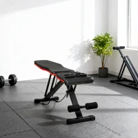 HOMCOM Panca Multifunzione per Addominali e Pesi, Inclinazione Regolabile ed Elastici, 130x48x48-109cm, Nero(m-9)