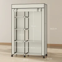 HOMCOM Armoire penderie en tissu meuble de rangement 6 roulettes tringle à vêtements et étagères ouvertes 103x43x162,5cm crème(m-3)