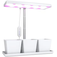 Outsunny Lămpi pentru Plante cu 30 de Lumini LED, 3 Ghivece, Temporizator și Iluminare Reglabilă, 31,8x13,4x18,6-35,6 cm, Alb(m-1)