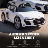 AIYAPLAY Elektrische kinderauto 12V met afstandsbediening, lithium-accu, 2 motoren, soft-start en achterwielvering, wit(m-4)