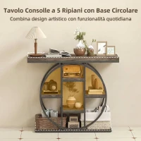 HOMCOM Tavolo Consolle Industriale con Ripiani e Telaio in Acciaio Circolare, 100x30x81.5 cm, Marrone Rustico(m-4)
