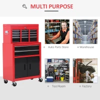 HOMCOM Tool Chest, Metal Tool Cabinet on Wheels with 6 Drawers, Pegboard, Top Chest and Roller Cabinet Combo, 61.6 x 33 x 108cm, Red and Black(m-5)